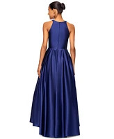 Betsy & Adam Petite High-Low Sleeveless Halter Gown