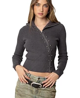 Edikted Womens Ribbed Asymmetric Zip Up Cardigan