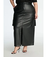 Eloquii Women's Plus Maxi Cargo Faux Leather Skirt