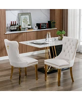 Slickblue Furniture,Modern, High-end Tufted Solid Wood Contemporary Pu and Velvet Upholstered Dining Chair with Wood Legs Nailhead Trim 2-Pcs Set