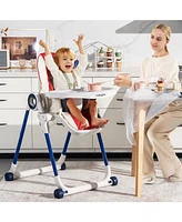 Gouun Boys High Chair Foldable Feeding Chair with 4 Lockable Wheels