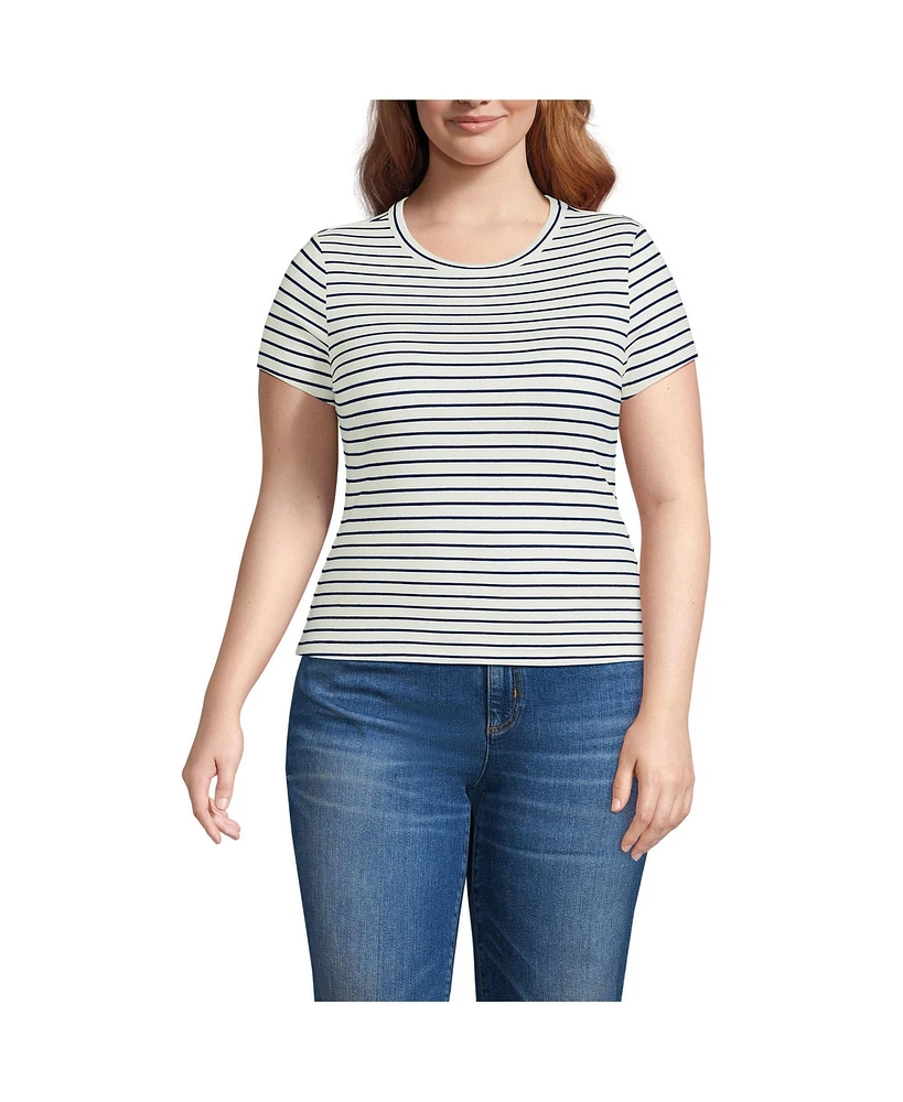 Lands' End Plus Drapey Rib Fitted Short Sleeve T-Shirt