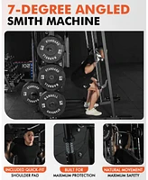 Er Kang Smith Machine with Pec Dec, 2000LBS Squat Rack Chest Fly Machine with Cable System, Workout Weight Cage with Weight Bench, 230LBS Plates, Spot