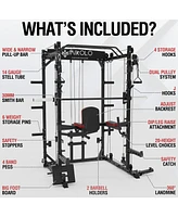 Er Kang SmithMachine, Multifunctional Power Cage Squat Rack with Cable Crossover System and Dip Station, 2250lbs Capacity Home Gym Lat Pull Down