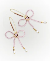 Betsey Johnson Faux Stone Sweetheart Beaded Bow Dangle Earrings