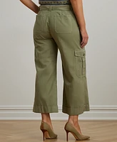 Lauren Ralph Plus Pleated Cotton Twill Wide-Leg Cargo Pants