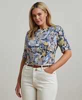 Lauren Ralph Plus Floral Stretch Cotton Boatneck Tee