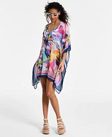 Bleu By Rod Beattie Womens Living Color Ruched One Piece Swimsuit Caftan Swim Cover Up