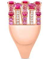 Effy Ruby (1-7/8 ct. t.w.), Pink Sapphire (1/2 ct. t.w.), & Diamond (1/6 ct. t.w.) Multirow Statement Ring in 14k Rose Gold