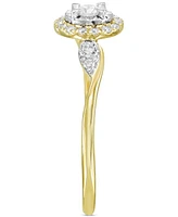 Diamond Halo Swirl Engagement Ring (1/4 ct. t.w.) in 14k Two-Tone Gold