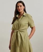 Lauren Ralph Plus Tie-Front Linen Shirtdress