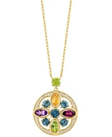 Effy Multi-Gemstone (2-1/5 ct. t.w.) & Diamond (1/6 ct. t.w.) Flower Pendant Necklace in 14k Gold, 16" + 2" extender