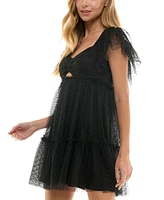 City Studios Juniors' Sweetheart-Neck Mesh Dot Dress