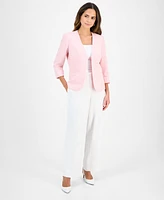 Kasper Women's Cuffed 3/4-Sleeve Open-Front Jacket