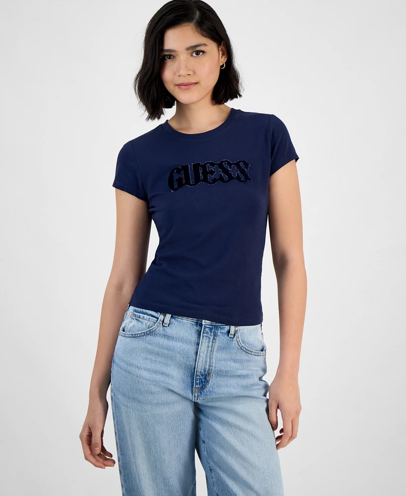 Guess Women's Bubble-Logo Short-Sleeve Crewneck Top