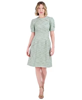 Jessica Howard Petite Tweed Puffed-Sleeve Fit & Flare Dress