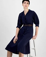 Sandra Darren Petite Belted Button-Down 3/4-Sleeve Shirtdress