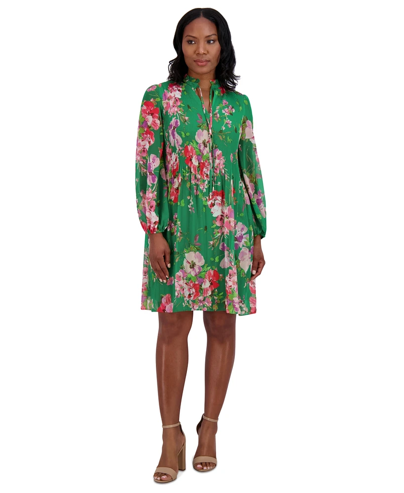 Jessica Howard Petite Chiffon Pleated Floral-Print Dress