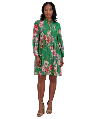 Jessica Howard Petite Chiffon Pleated Floral-Print Dress