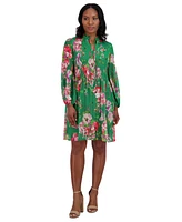 Jessica Howard Petite Chiffon Pleated Floral-Print Dress