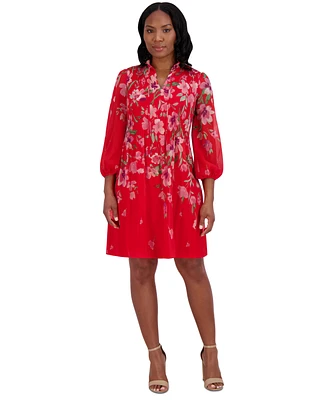 Jessica Howard Petite Pleated Floral-Print Shift Dress