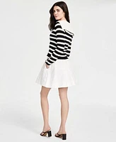 Astr The Label Womens Analissa Cotton Sailor Collar Cardigan Antheia Pleated Mini Skirt