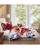Bebejan Carnelian Flora Bedding 200 Thread Count 100% Cotton Sateen 5 Piece King Size Reversible Comforter Set