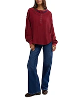 Free People Women's Holly Henley Embroidered Cotton Top
