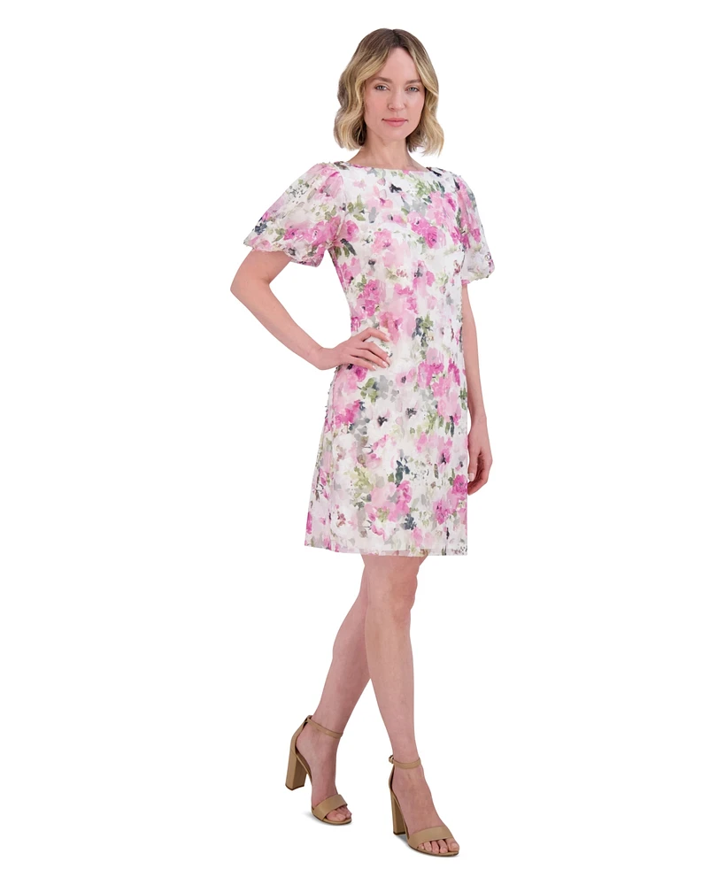 Jessica Howard Women's Floral-Print Bubble-Sleeve Dress