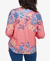 Alfred Dunner Petite Free Spirit Floral Crew Neck Knit Top