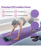 Folding Gymnastics Mat with Carry Handles and Sweatproof Detachable Pu Leather Cover