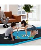 4-Panel Pu Leather Folding Exercise Gym Mat with Hook and Loop Fasteners-Black & Turquoise