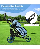 3 Wheels Folding Golf Push Cart with Storage Bag and Scoreboard