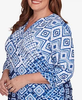 Alfred Dunner Plus Free Spirit Ikat Patched Geometric Top