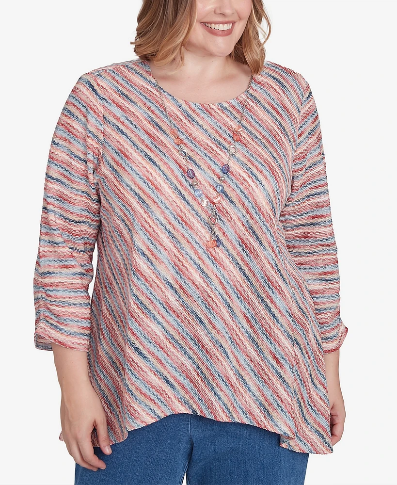 Alfred Dunner Plus Free Spirit Diagonal Space Dye Top with Necklace