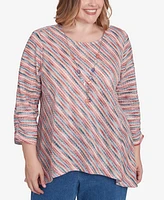 Alfred Dunner Plus Free Spirit Diagonal Space Dye Top with Necklace