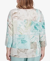 Alfred Dunner Plus Kensington Gardens Patchwork Leaves Textured Top