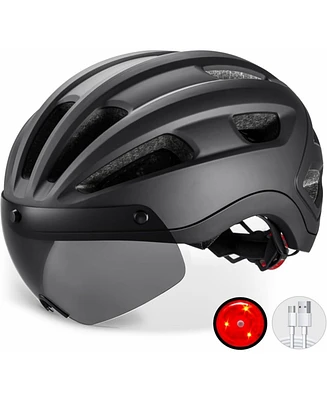 Batfox Bike Helmet for Adults Youth,w/Rechargeable Led Safety Rear Light,Eye Shield Goggles L(58-62CM)