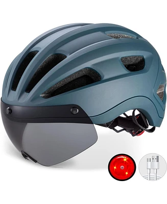 Batfox Bike Helmet for Adults Youth,w/Rechargeable Led Safety Rear Light,Eye Shield Goggles L(58-62CM)
