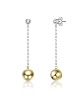 Sterling Silver Two-Tone White Gold Plated & 14K Gold Plated with Clear Cubic Zirconia Sphere Drop Earrings