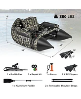 350 Lbs Inflatable Fishing Float Tube with Adjustable Backrest and Backpack Straps