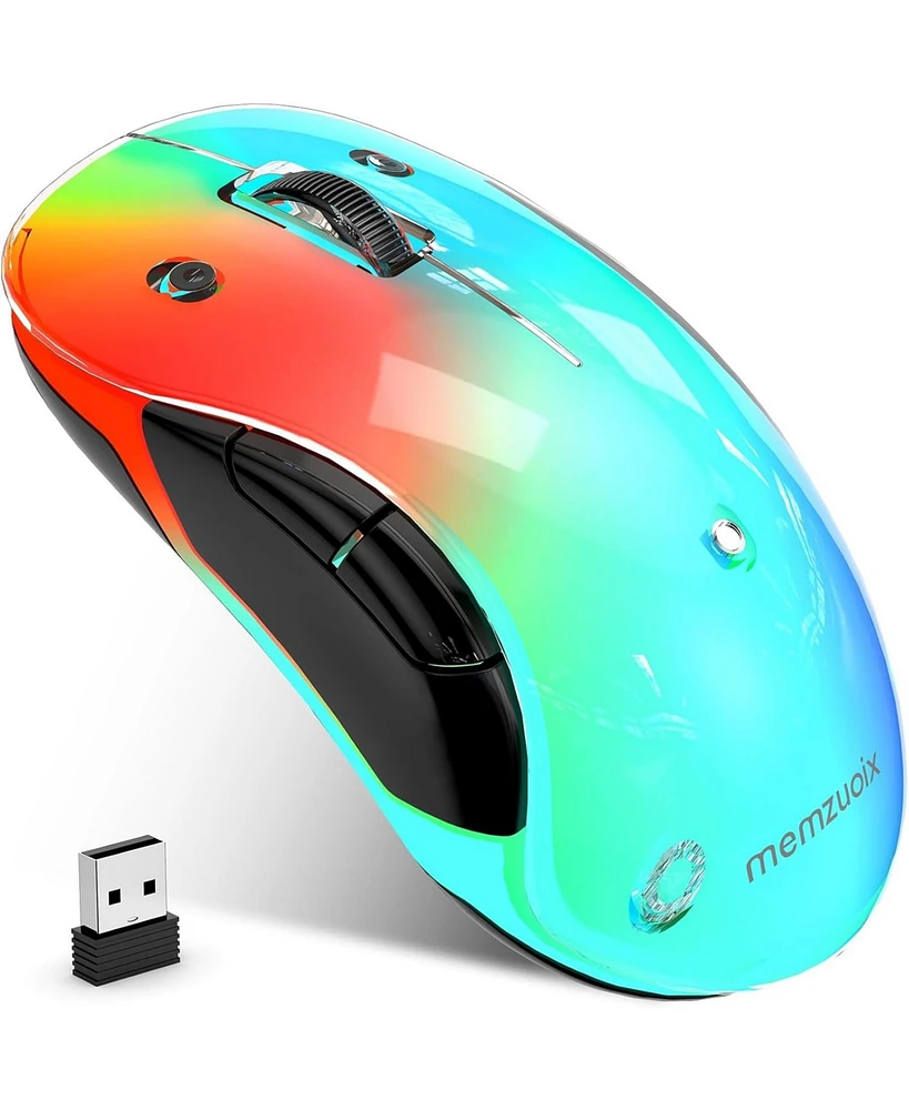 memzuoix 2.4G Led Wireless Mouse, Rechargeable Ergonomic Mouse with Detachable Cover, 1200 Dpi Portable Optical Computer Mouse with Usb Receiver for L