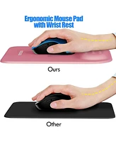 memzuoix 2.4G Wireless Mouse,Ergonomic Mouse Pad with Wrist Support for Laptop, Pc, Desktop, MacBook(White Mouse + Pad)