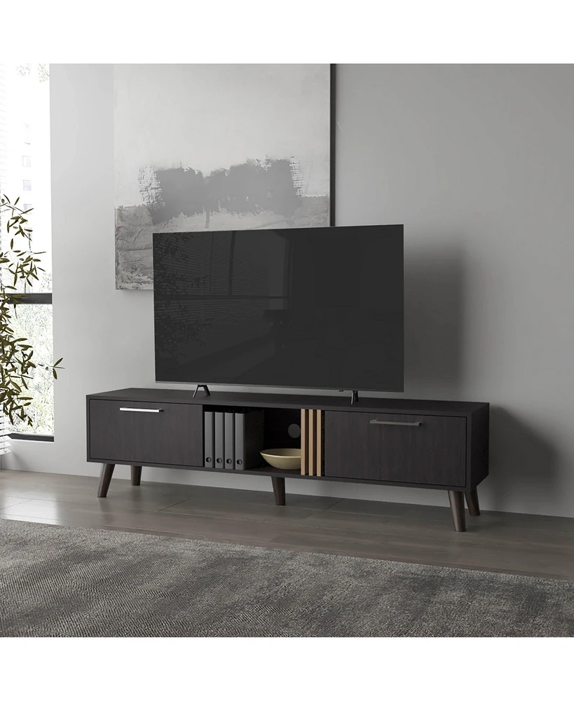 Fm Furniture Dragon Tv Stand with 2 Doors and Open Storage, Wengue