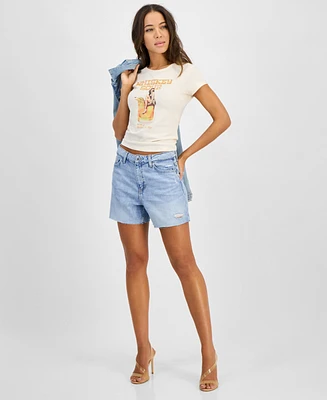 Guess Women's Relaxed Denim Cutoff Midi Shorts