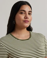 Lauren Ralph Plus Striped Stretch Cotton Crewneck Tee