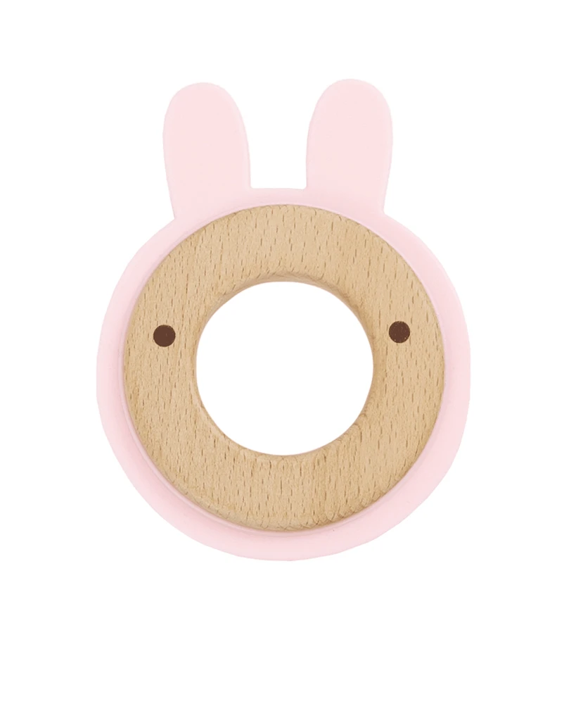 GooseWaddle Pink Bunny Silcone + Wood Teether