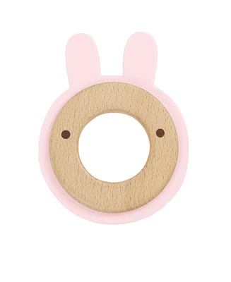 GooseWaddle Pink Bunny Silcone + Wood Teether