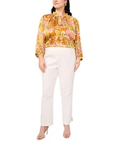 Vince Camuto Plus Floral-Print Ruffled Tie-Neck Blouse