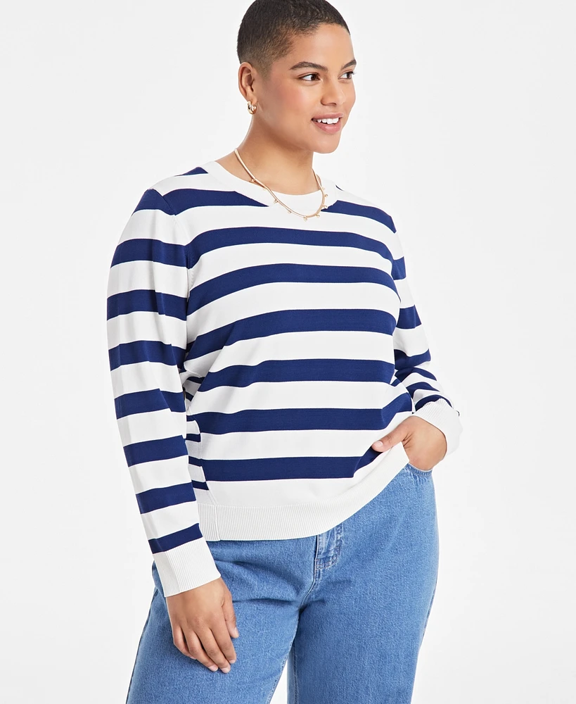 On 34th Trendy Plus Striped Pullover Sweater, Exclusively at Macy's